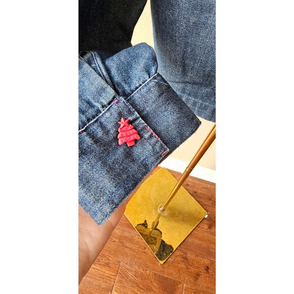 Vintage Carrie Allen Denim Embellished Christmas Tree Button Shirt Top Small - Picture 5 of 7